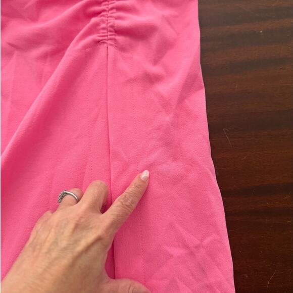 Donna Morgan | Shirred Midi Ruched Dress with high slit in Pink Cosmos | size 0 - Picture 8 of 10